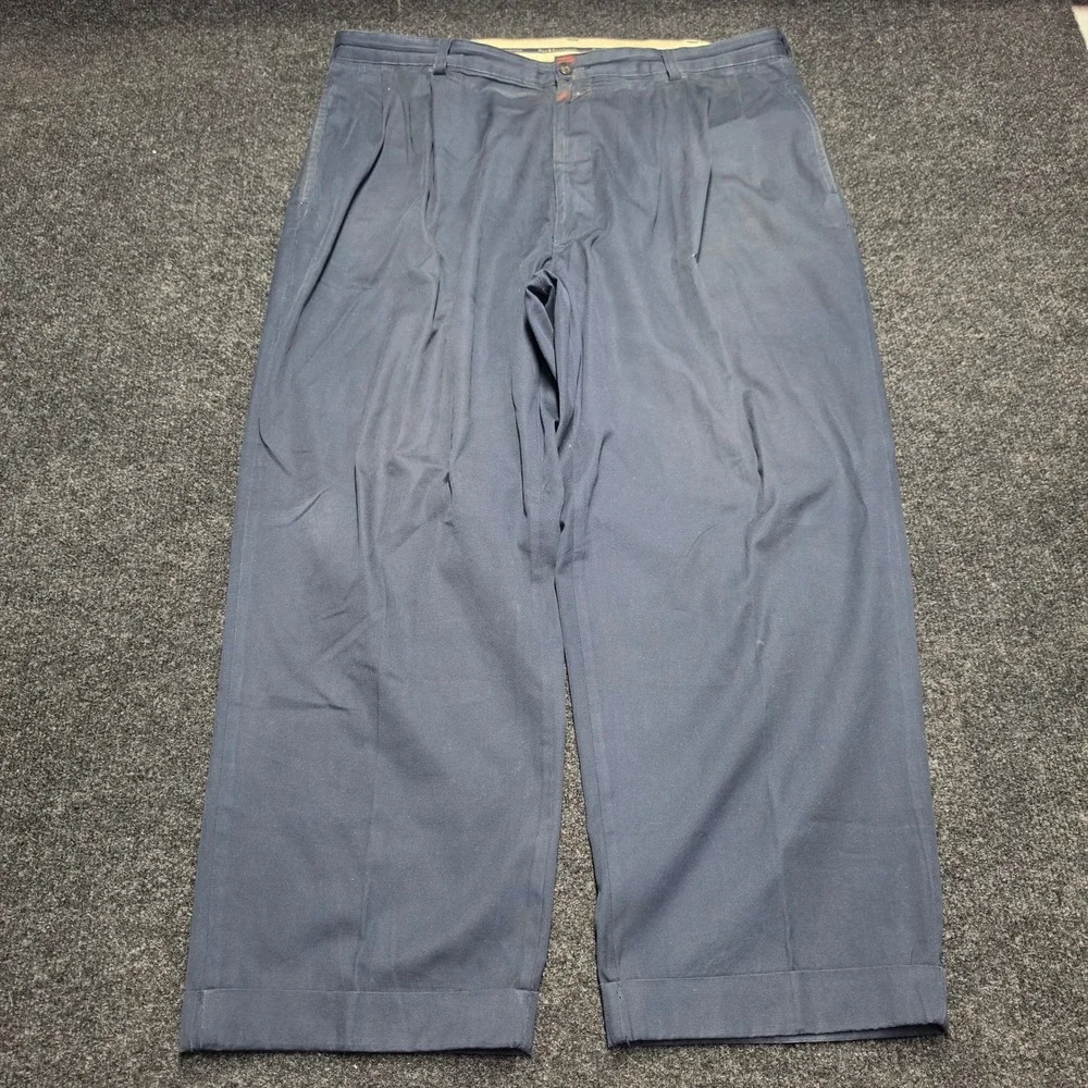 Polo Ralph Lauren Mens 40x30 Navy Blue Pleated Cuffed Chino Pants Cotton